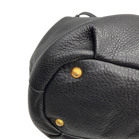 PRADA BLACK NERO / GOLD LOGO PLAQUE VITELLO DAINO HANDBAG - Picture 6 of 15